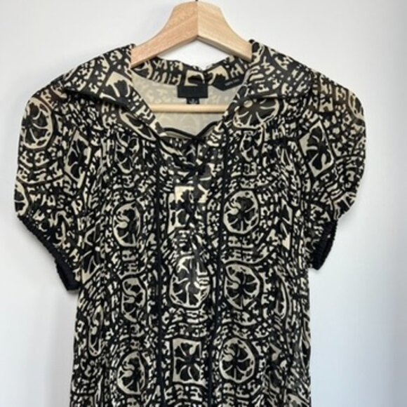 Anna Sui 100% Silk Sheer Black White Red Pattern Lace Up Mini Dress, Size Small - Picture 2 of 9